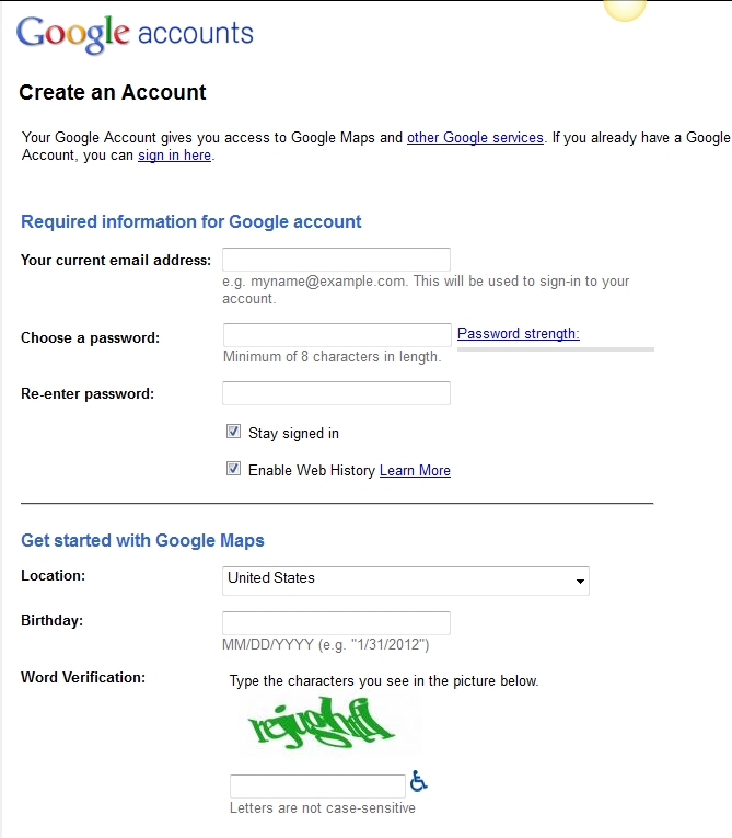 Google Account Signup