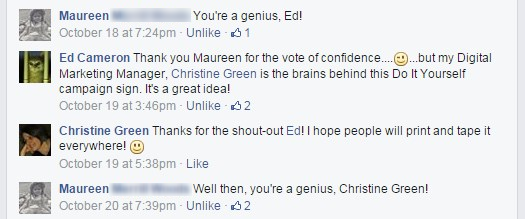 Facebook post says Christine Green is a marketing genius