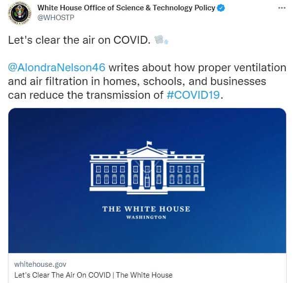 Tweet about White House clear the air COVID statement 3-23-22